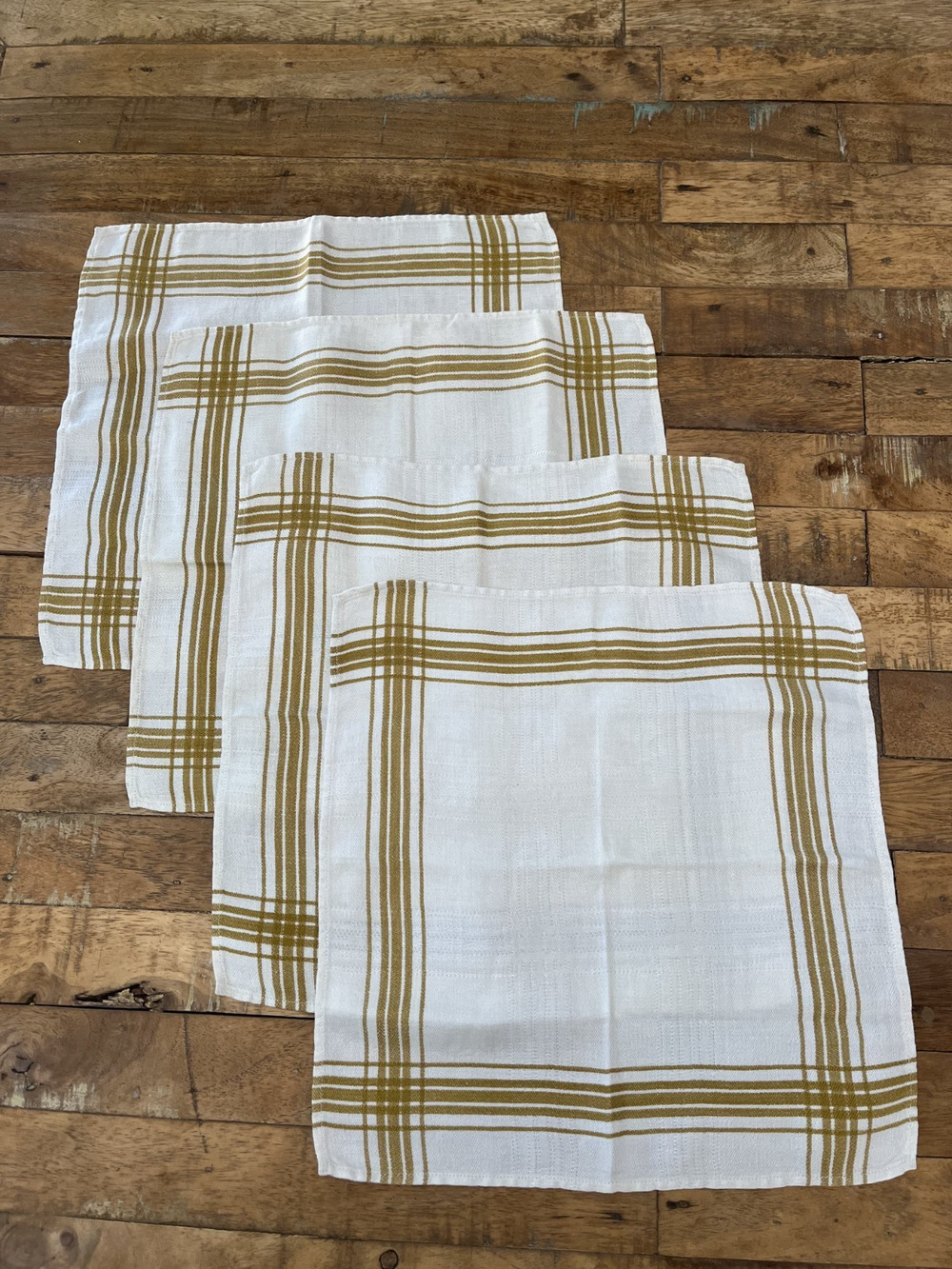 White & Butterscotch Plaid Cotton Napkins 12" x 12" Set of 4 Cottagecore Country